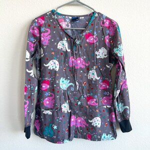 Zoe & Chloe Elephant Print Scrub Jacket- XS
